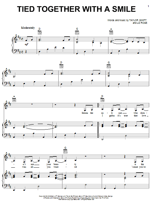 Taylor Swift Tied Together With A Smile sheet music notes and chords arranged for Piano, Vocal & Guitar Chords (Right-Hand Melody)