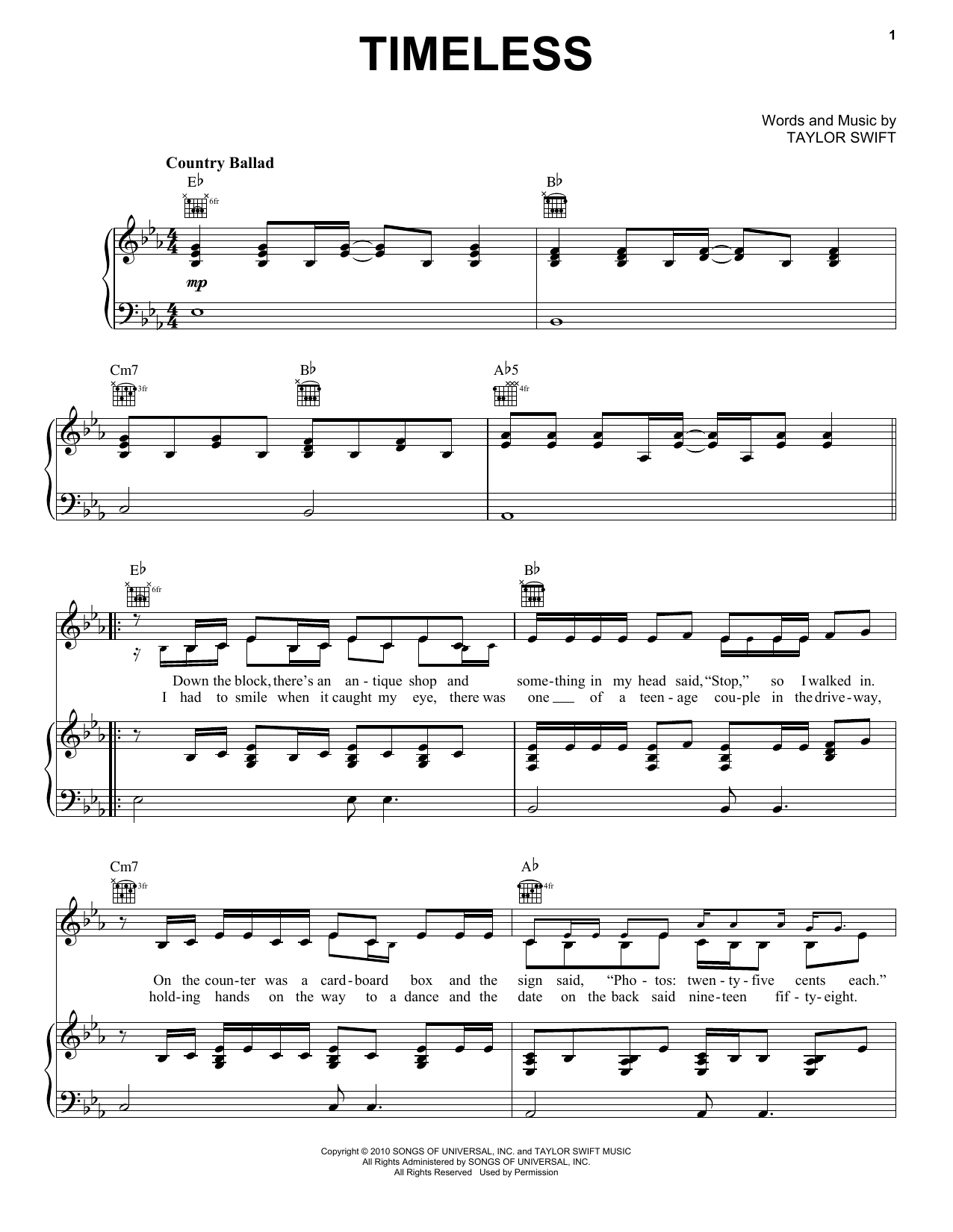Taylor Swift Timeless (Taylor's Version) (From The Vault) sheet music notes and chords arranged for Piano, Vocal & Guitar Chords (Right-Hand Melody)