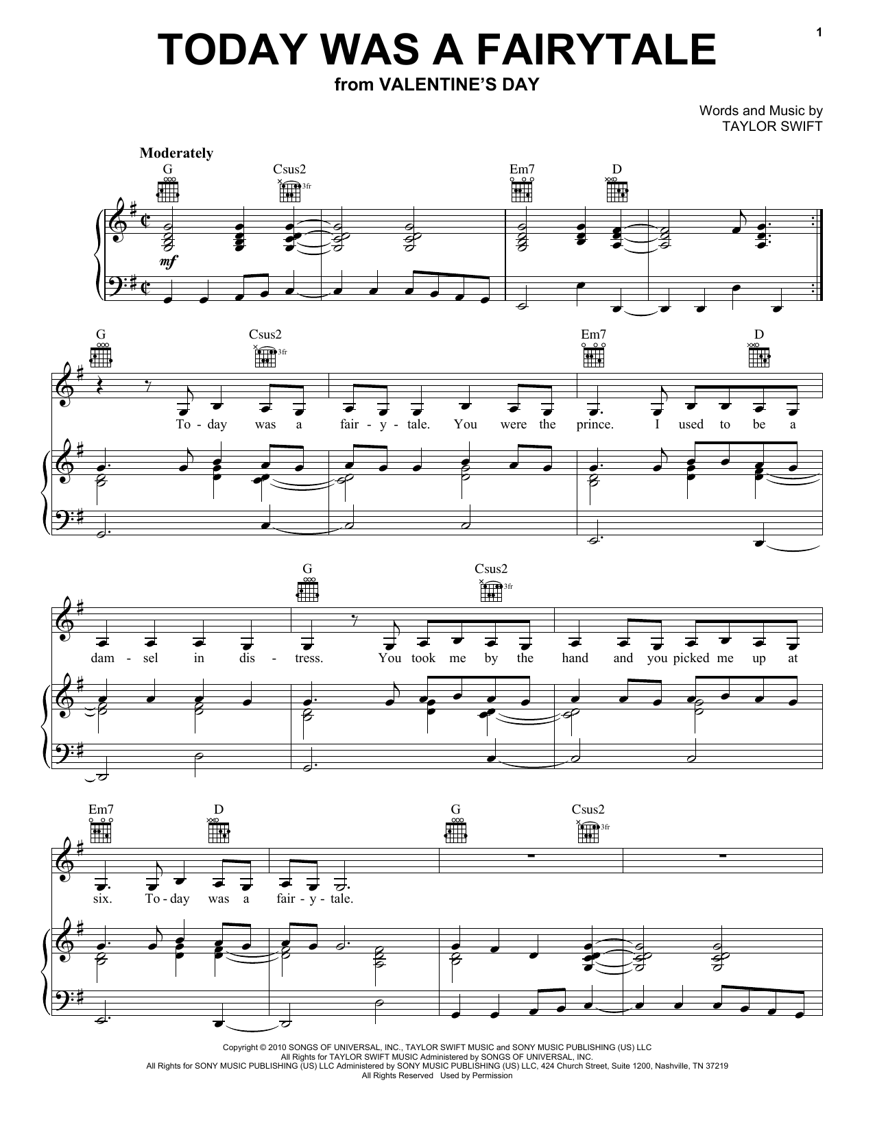 Taylor Swift Today Was A Fairytale sheet music notes and chords arranged for Easy Guitar