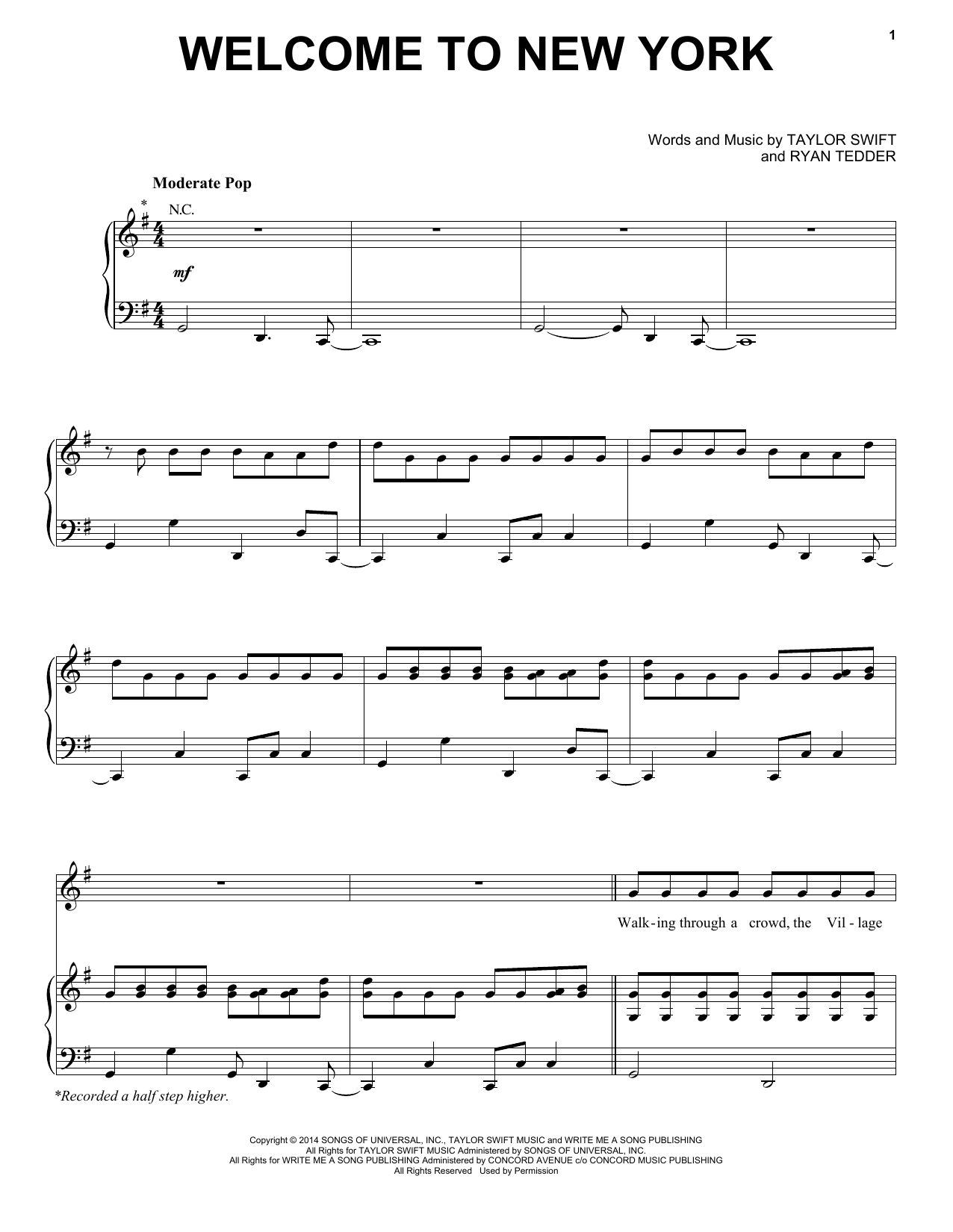Taylor Swift Welcome To New York sheet music notes and chords arranged for Ukulele