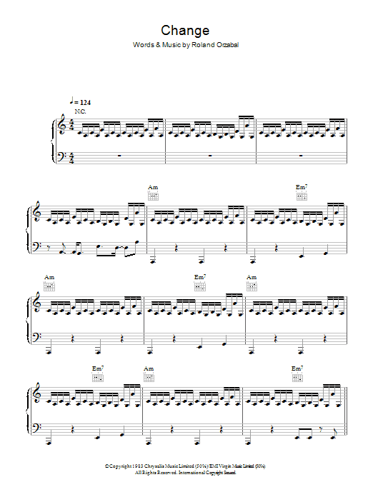 Tears For Fears Change sheet music notes and chords arranged for Piano, Vocal & Guitar Chords