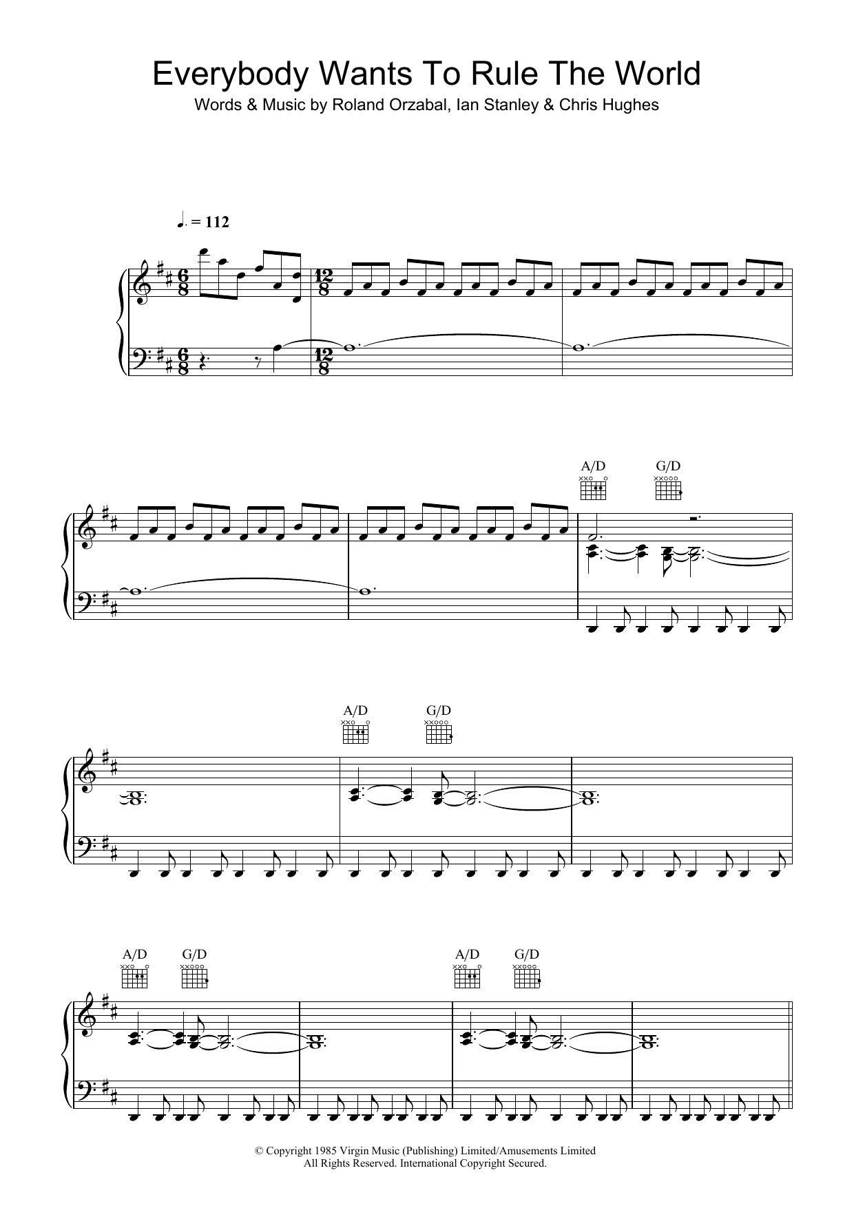 Tears For Fears Everybody Wants To Rule The World sheet music notes and chords arranged for Easy Bass Tab