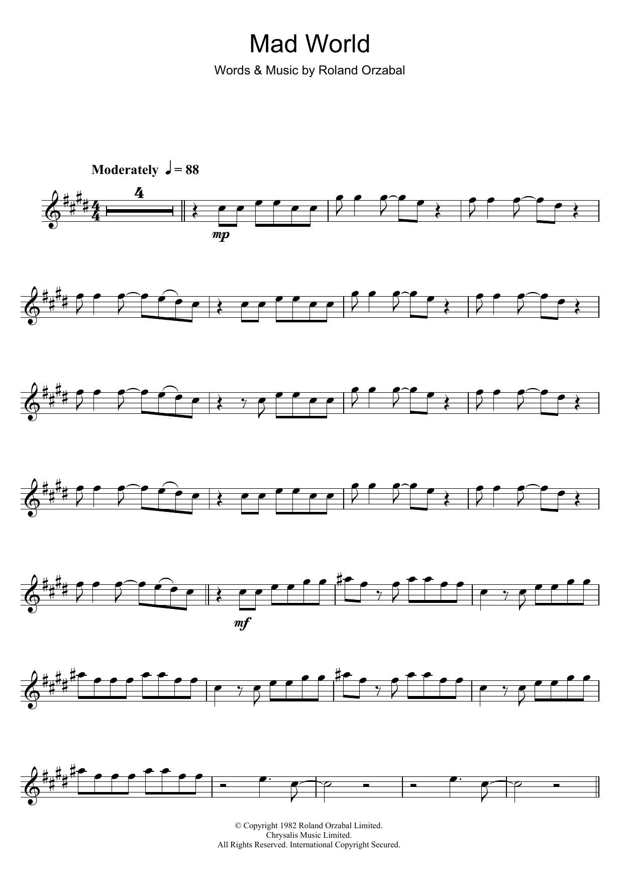 Tears For Fears Mad World sheet music notes and chords arranged for Guitar Chords/Lyrics