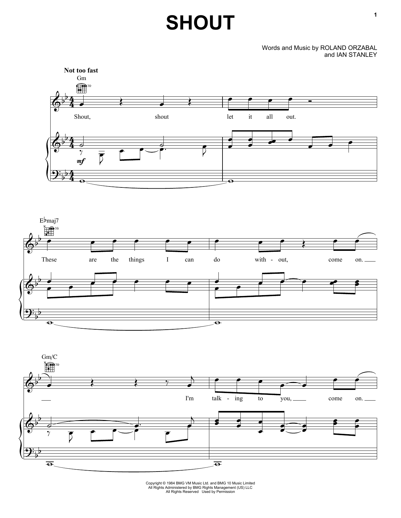 Tears For Fears Shout sheet music notes and chords arranged for Tenor Sax Solo