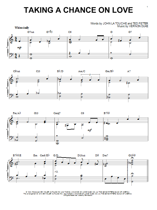 Ted Fetter Taking A Chance On Love (arr. Brent Edstrom) sheet music notes and chords arranged for Piano Solo