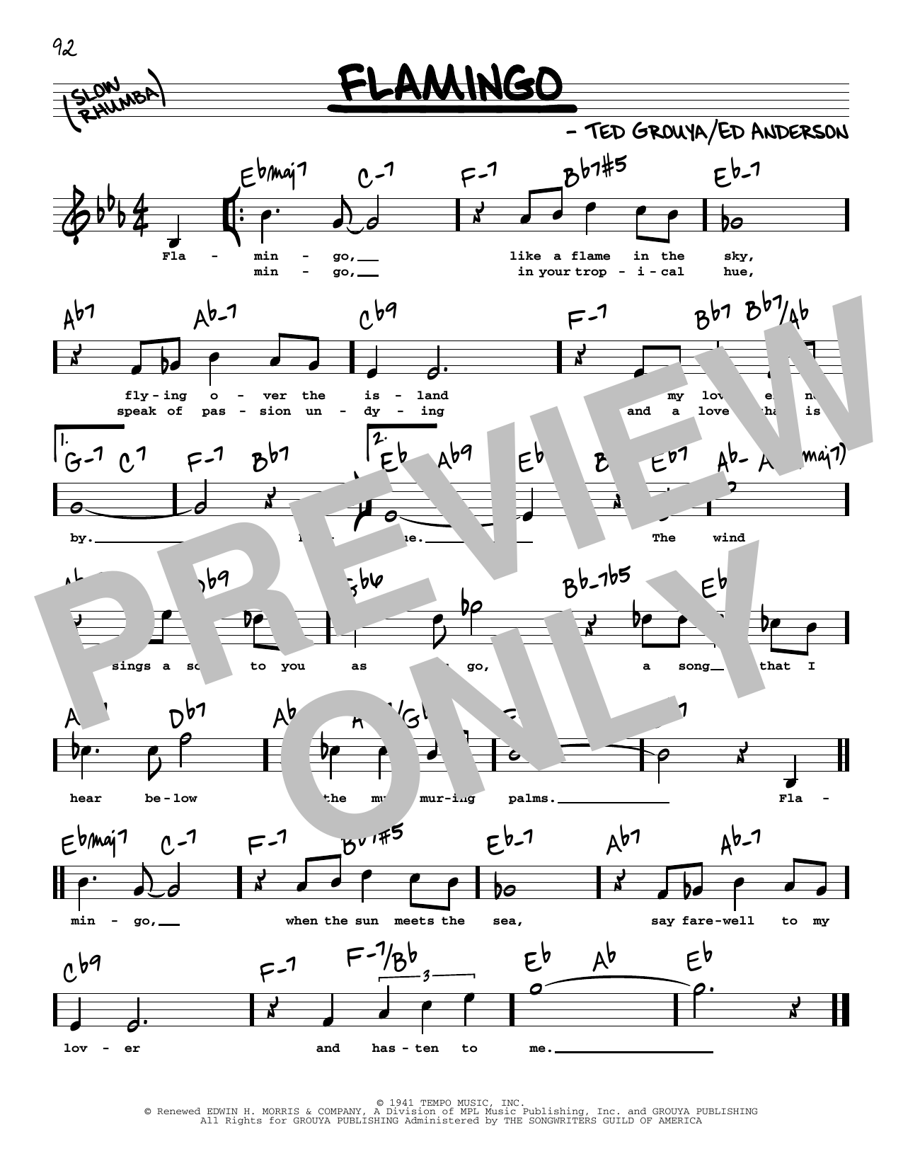 Ted Grouya Flamingo (High Voice) sheet music notes and chords arranged for Real Book – Melody, Lyrics & Chords