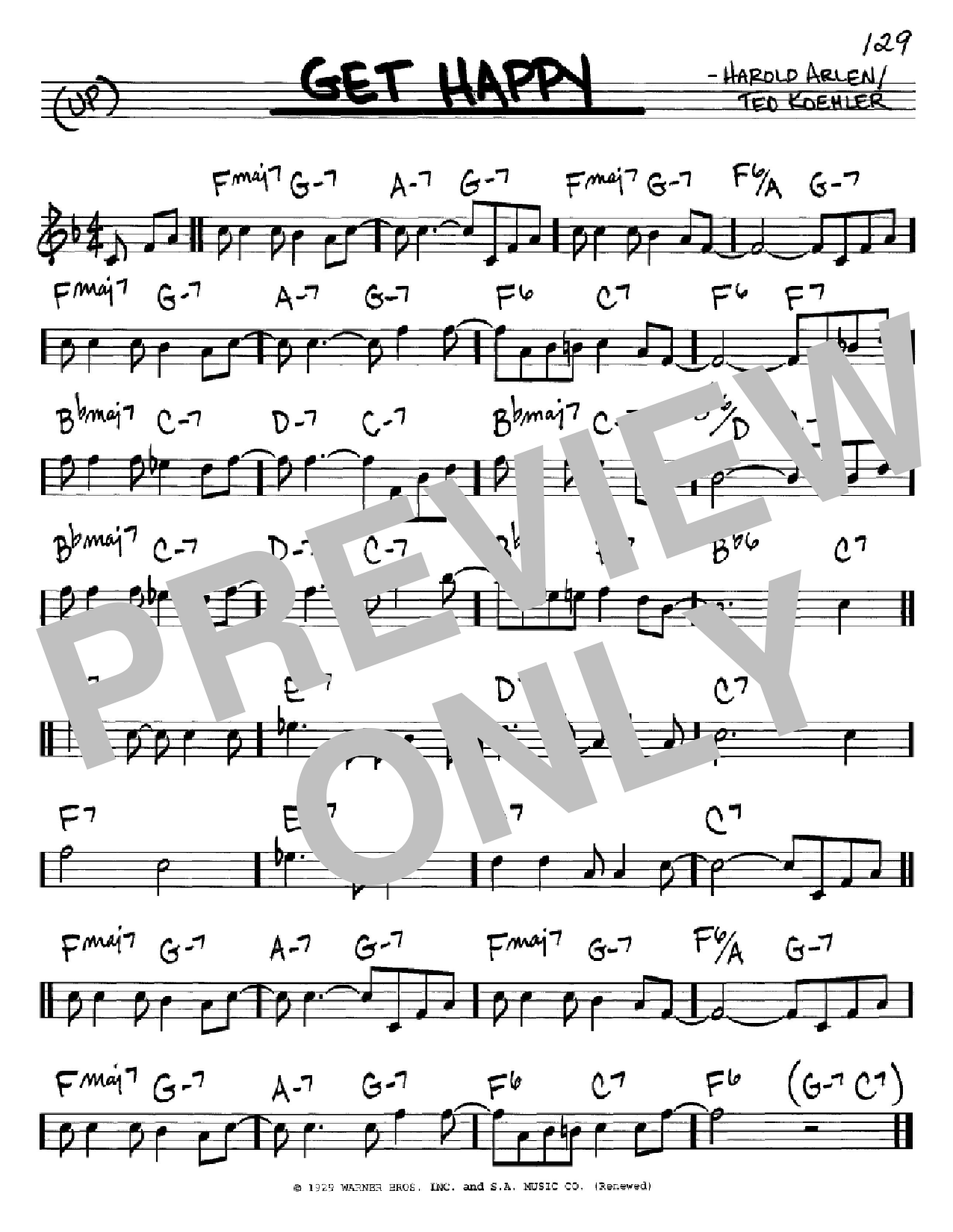 Ted Koehler Get Happy sheet music notes and chords arranged for Real Book – Melody & Chords – C Instruments