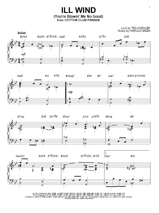 Ted Koehler Ill Wind (You're Blowin' Me No Good) [Jazz version] (arr. Brent Edstrom) sheet music notes and chords arranged for Piano Solo