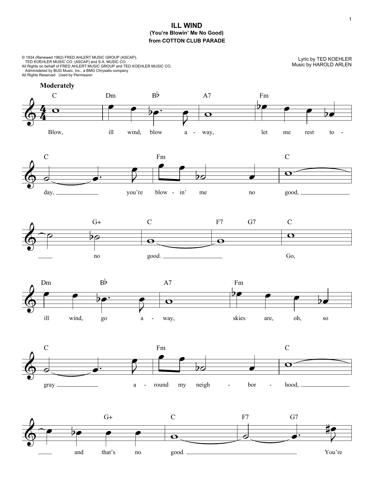 Ted Koehler Ill Wind (You're Blowin' Me No Good) sheet music notes and chords arranged for Lead Sheet / Fake Book