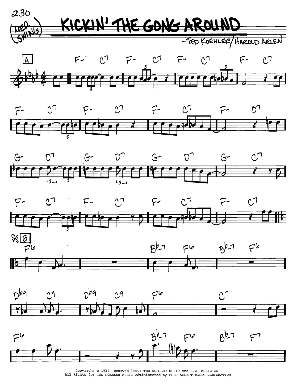 Ted Koehler Kickin' The Gong Around sheet music notes and chords arranged for Real Book – Melody & Chords – C Instruments