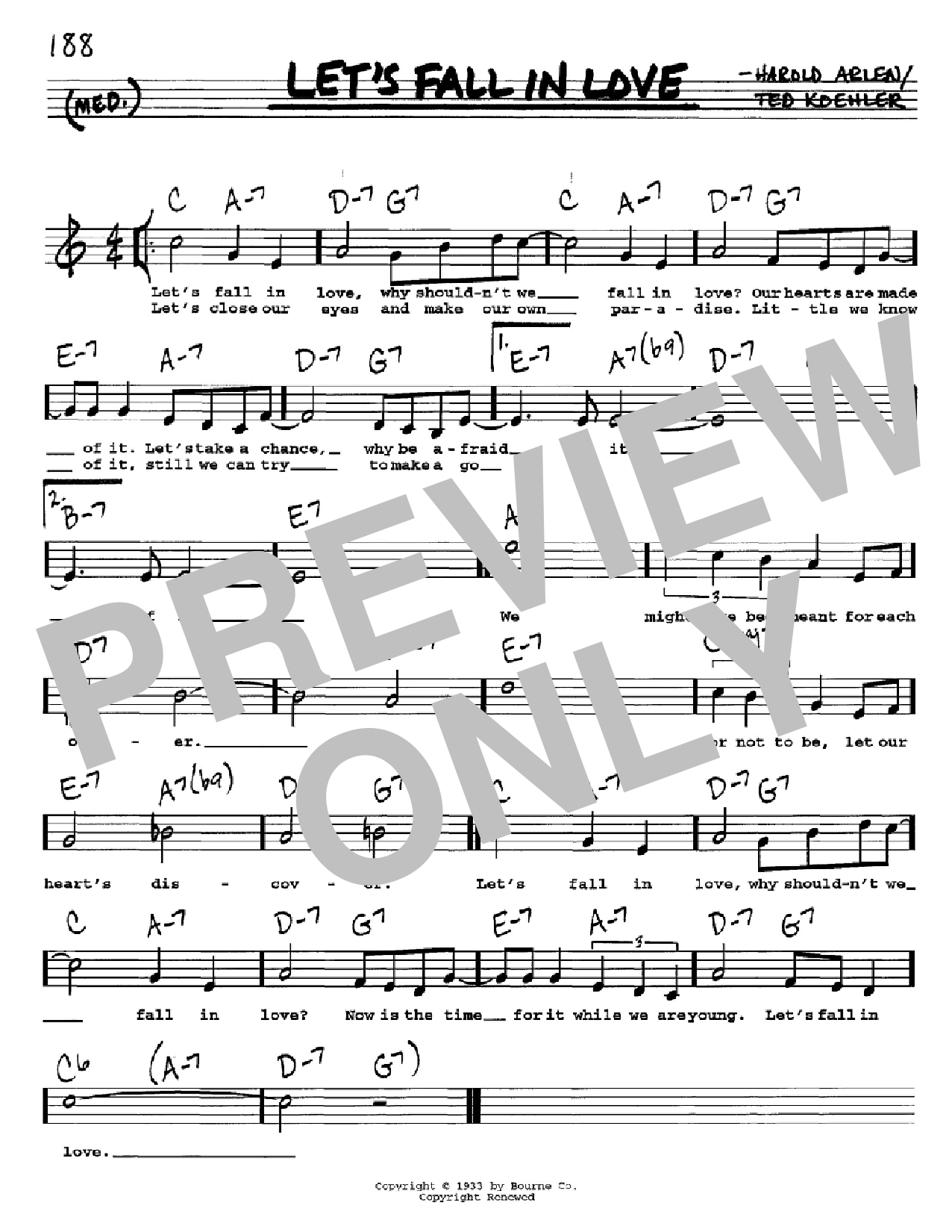 Ted Koehler Let's Fall In Love sheet music notes and chords arranged for Lead Sheet / Fake Book