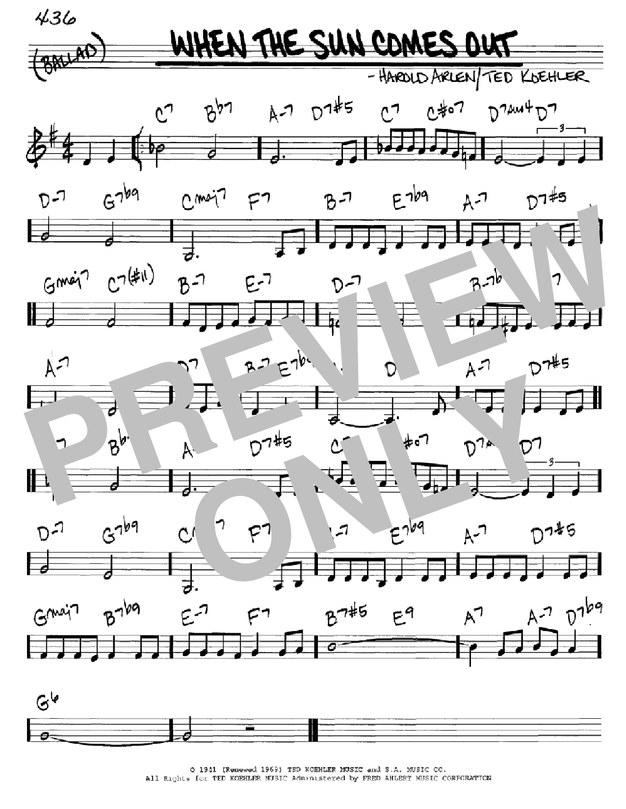 Ted Koehler When The Sun Comes Out sheet music notes and chords arranged for Real Book – Melody & Chords – C Instruments