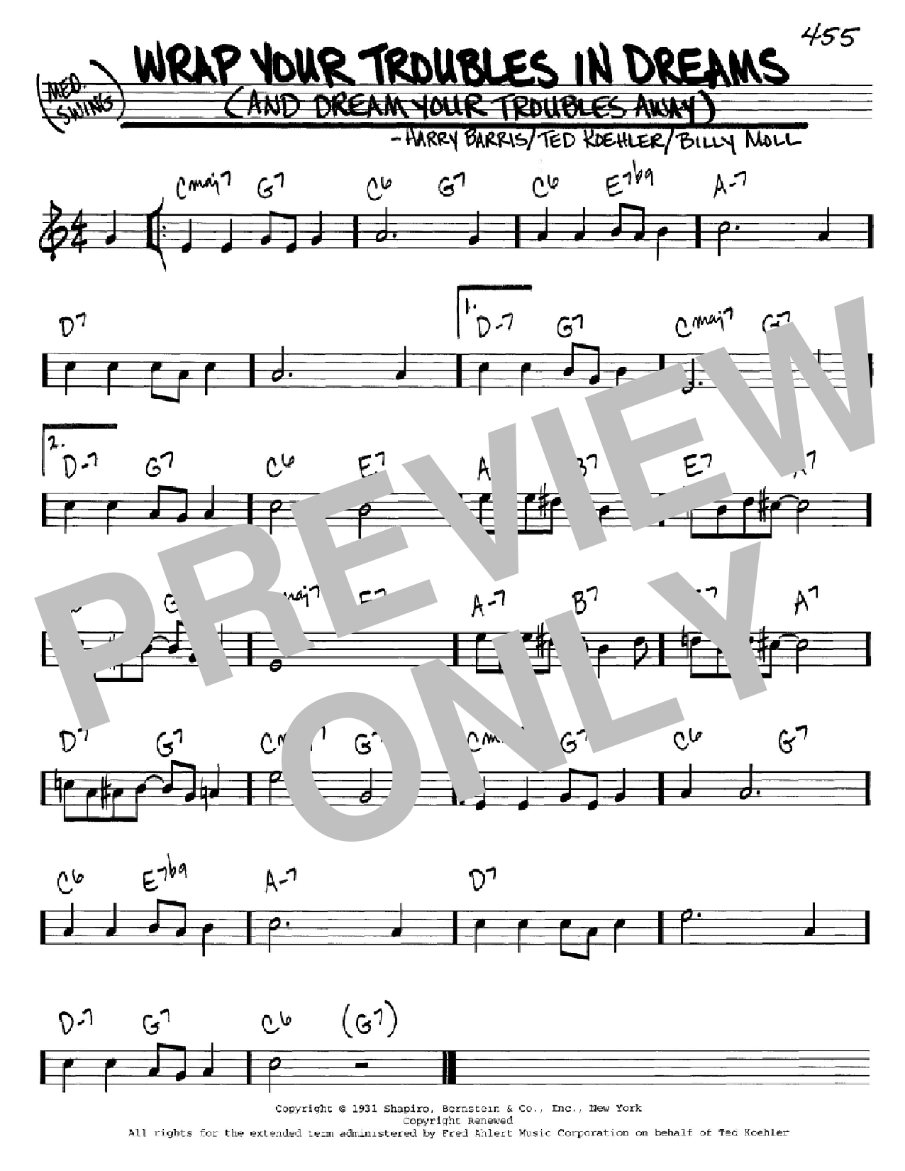 Ted Koehler Wrap Your Troubles In Dreams (And Dream Your Troubles Away) sheet music notes and chords arranged for Real Book – Melody & Chords – C Instruments