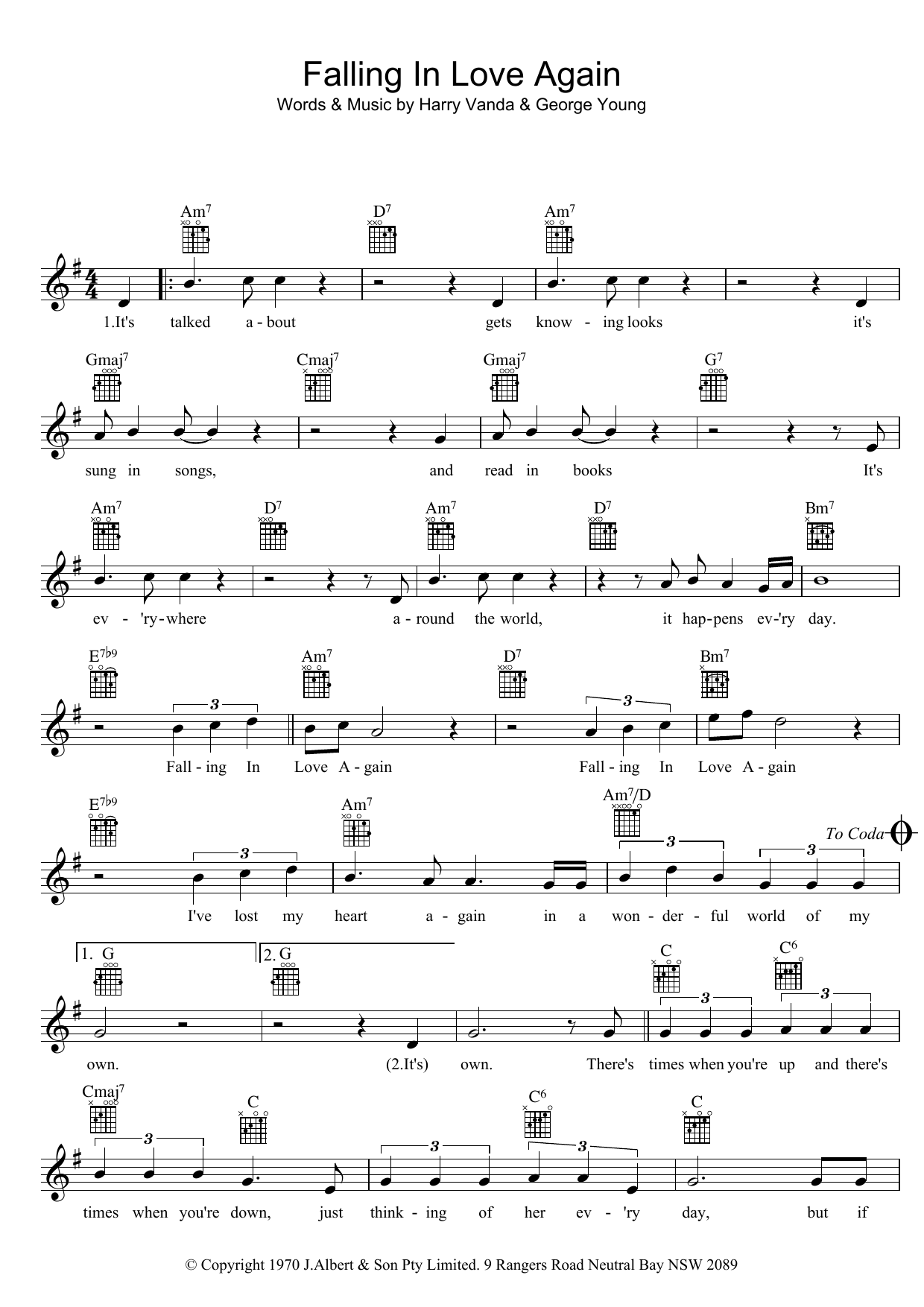 Ted Mulry Falling In Love Again sheet music notes and chords arranged for Lead Sheet / Fake Book