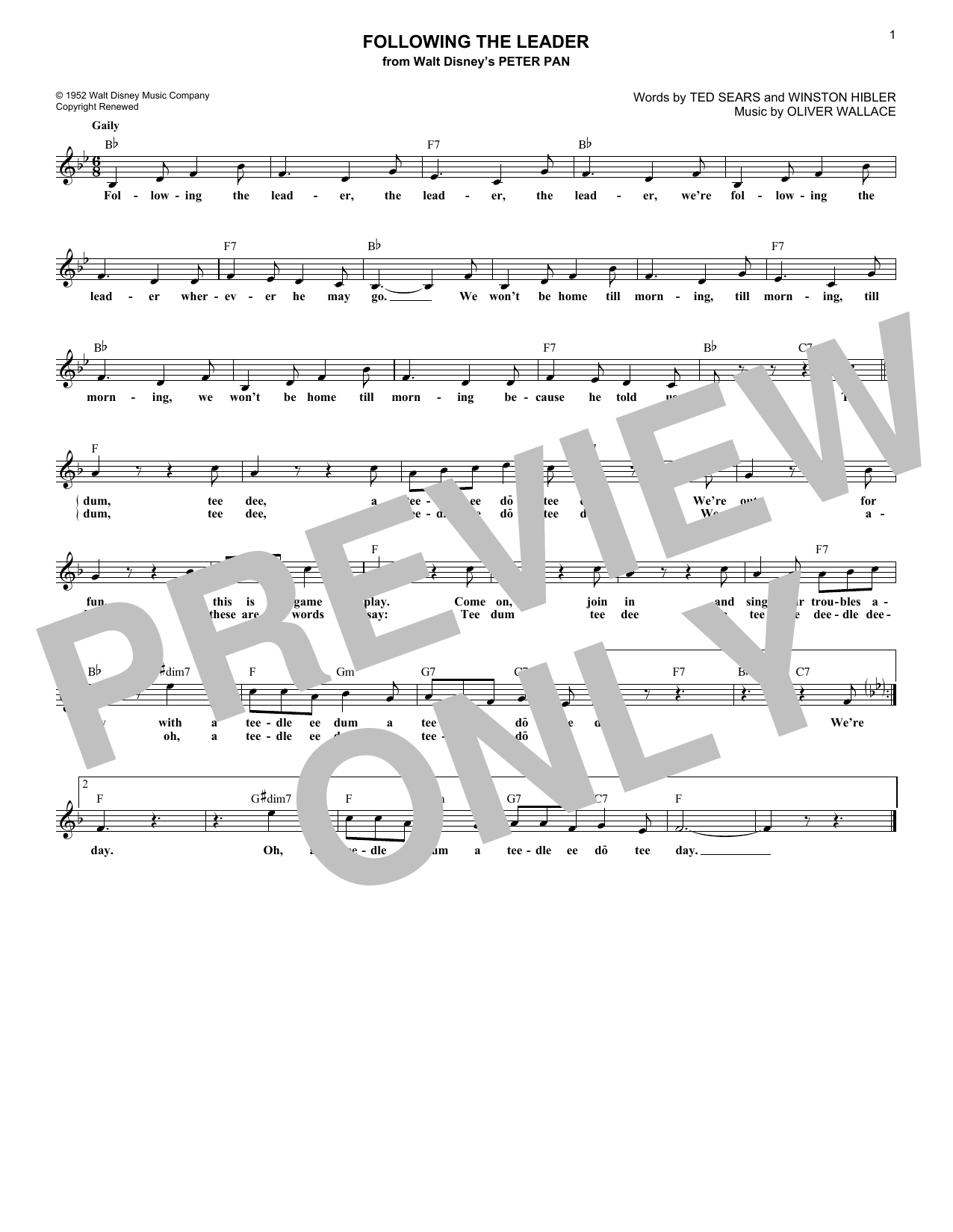 Ted Sears Following The Leader (from Peter Pan) sheet music notes and chords arranged for Lead Sheet / Fake Book