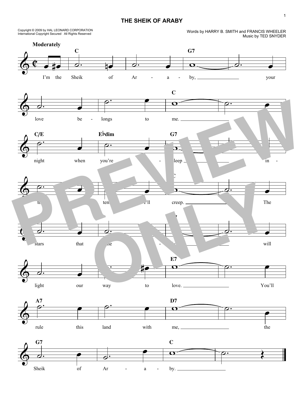 Ted Snyder The Sheik Of Araby sheet music notes and chords arranged for Lead Sheet / Fake Book