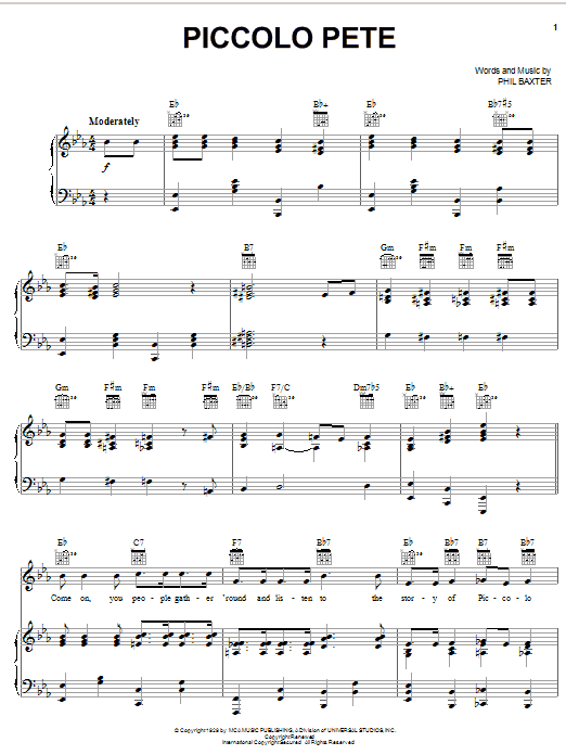 Ted Weems Piccolo Pete sheet music notes and chords arranged for Piano, Vocal & Guitar Chords (Right-Hand Melody)