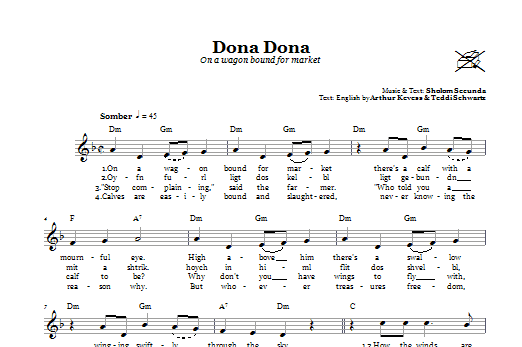 Teddi Schwartz Dona Dona (On A Wagon Bound For Market) sheet music notes and chords arranged for Lead Sheet / Fake Book