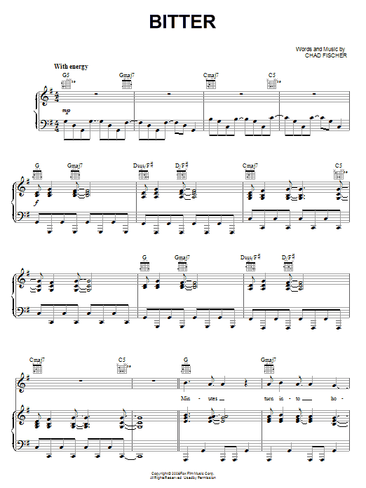 Teddy Geiger Bitter sheet music notes and chords arranged for Piano, Vocal & Guitar Chords (Right-Hand Melody)