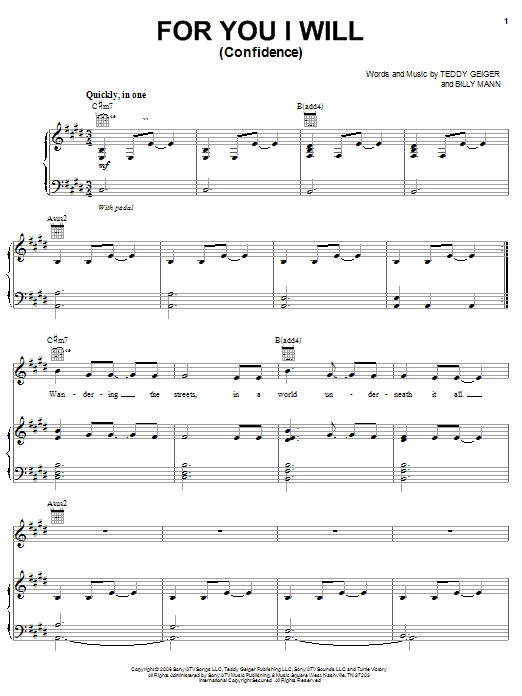 Teddy Geiger For You I Will (Confidence) sheet music notes and chords arranged for Piano, Vocal & Guitar Chords (Right-Hand Melody)