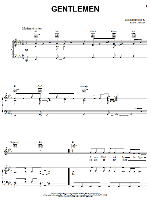 Teddy Geiger Gentlemen sheet music notes and chords arranged for Piano, Vocal & Guitar Chords (Right-Hand Melody)