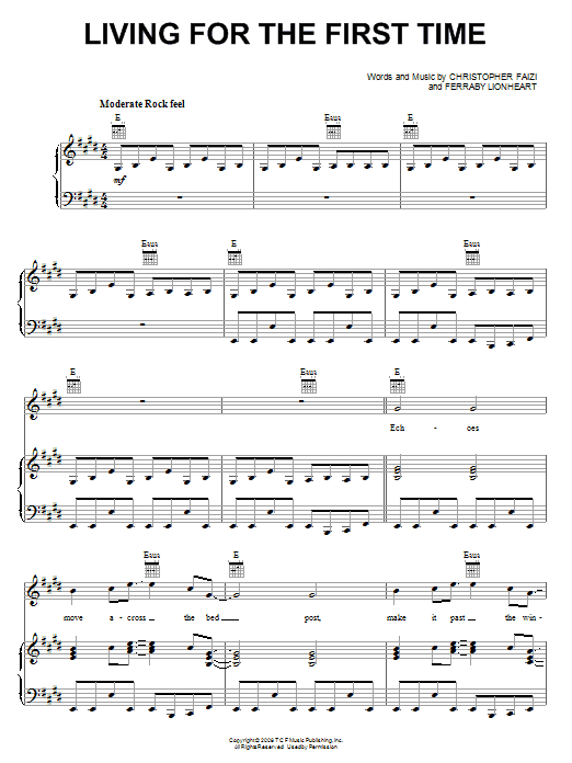 Teddy Geiger Living For The First Time sheet music notes and chords arranged for Piano, Vocal & Guitar Chords (Right-Hand Melody)
