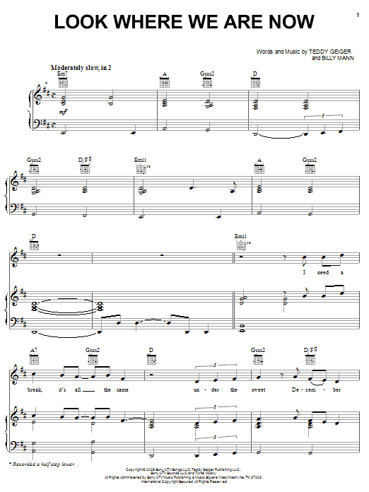 Teddy Geiger Look Where We Are Now sheet music notes and chords arranged for Piano, Vocal & Guitar Chords (Right-Hand Melody)