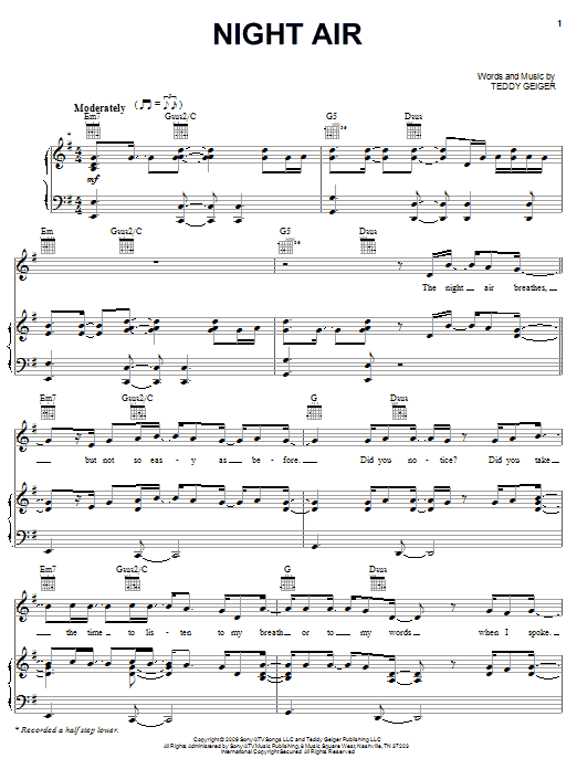 Teddy Geiger Night Air sheet music notes and chords arranged for Piano, Vocal & Guitar Chords (Right-Hand Melody)