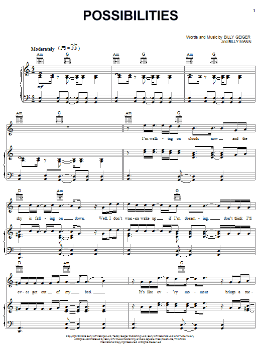 Teddy Geiger Possibilities sheet music notes and chords arranged for Piano, Vocal & Guitar Chords (Right-Hand Melody)
