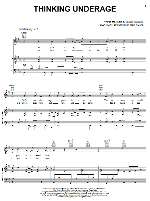 Teddy Geiger Thinking Underage sheet music notes and chords arranged for Piano, Vocal & Guitar Chords (Right-Hand Melody)