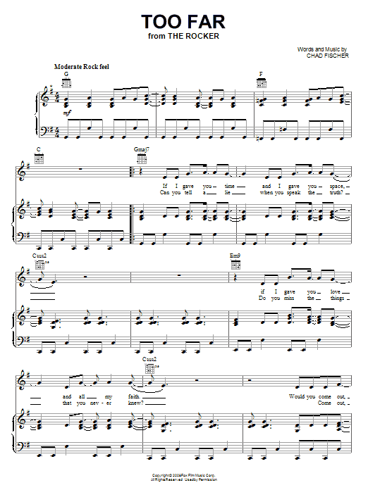 Teddy Geiger Too Far sheet music notes and chords arranged for Piano, Vocal & Guitar Chords (Right-Hand Melody)