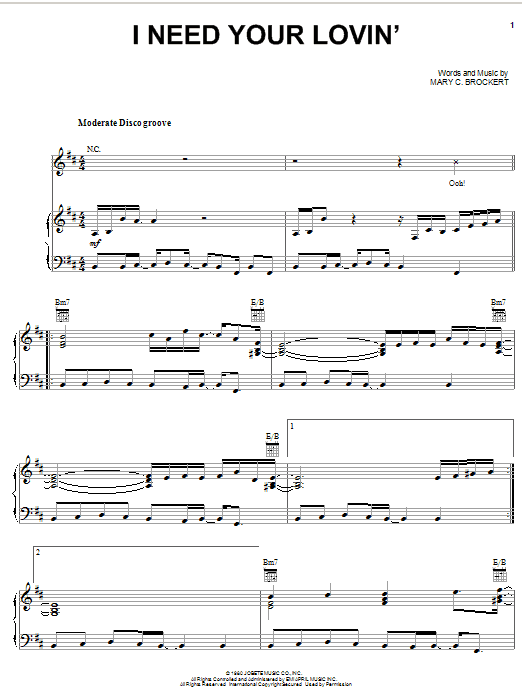 Teena Marie I Need Your Lovin' sheet music notes and chords arranged for Piano, Vocal & Guitar Chords (Right-Hand Melody)