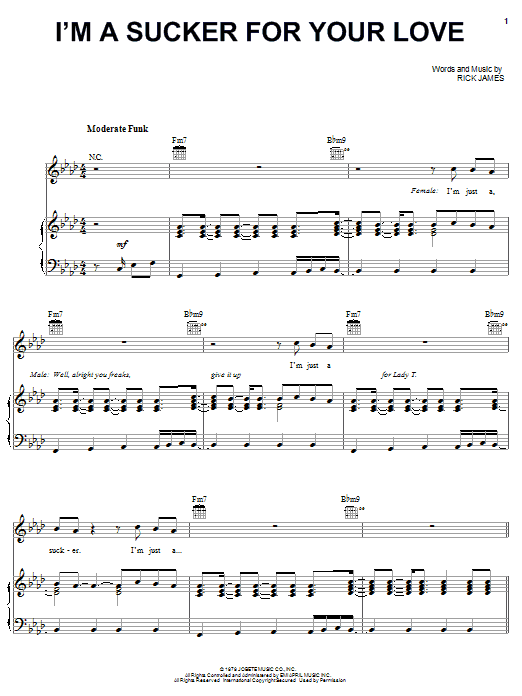 Teena Marie I'm A Sucker For Your Love sheet music notes and chords arranged for Piano, Vocal & Guitar Chords (Right-Hand Melody)