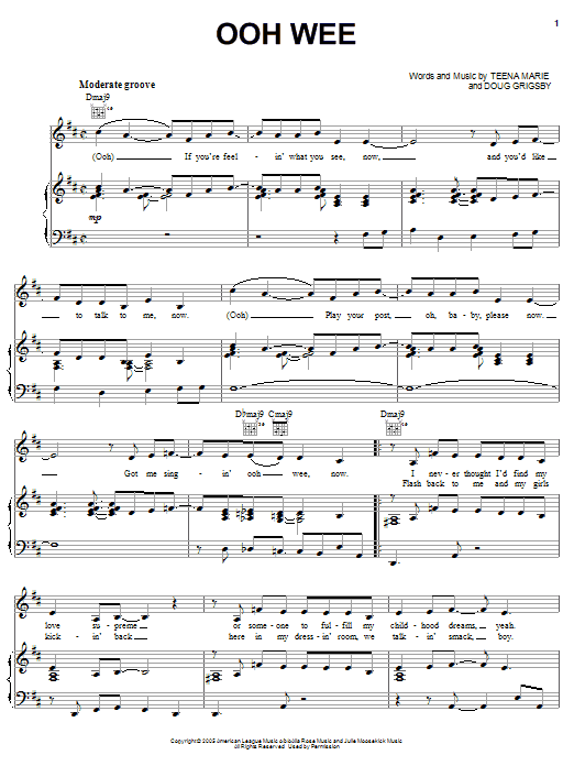 Teena Marie Ooh Wee sheet music notes and chords arranged for Piano, Vocal & Guitar Chords (Right-Hand Melody)