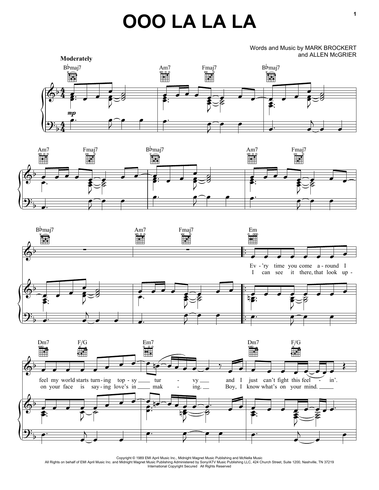 Teena Marie Ooo La La La sheet music notes and chords arranged for Piano, Vocal & Guitar Chords (Right-Hand Melody)