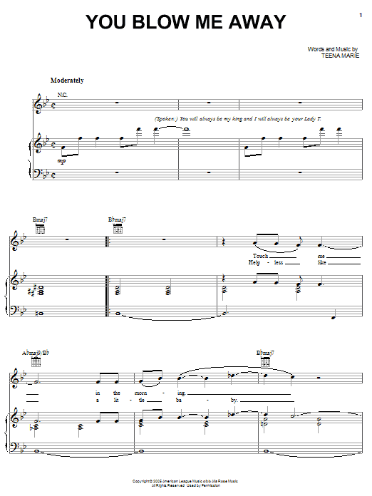 Teena Marie You Blow Me Away sheet music notes and chords arranged for Piano, Vocal & Guitar Chords (Right-Hand Melody)