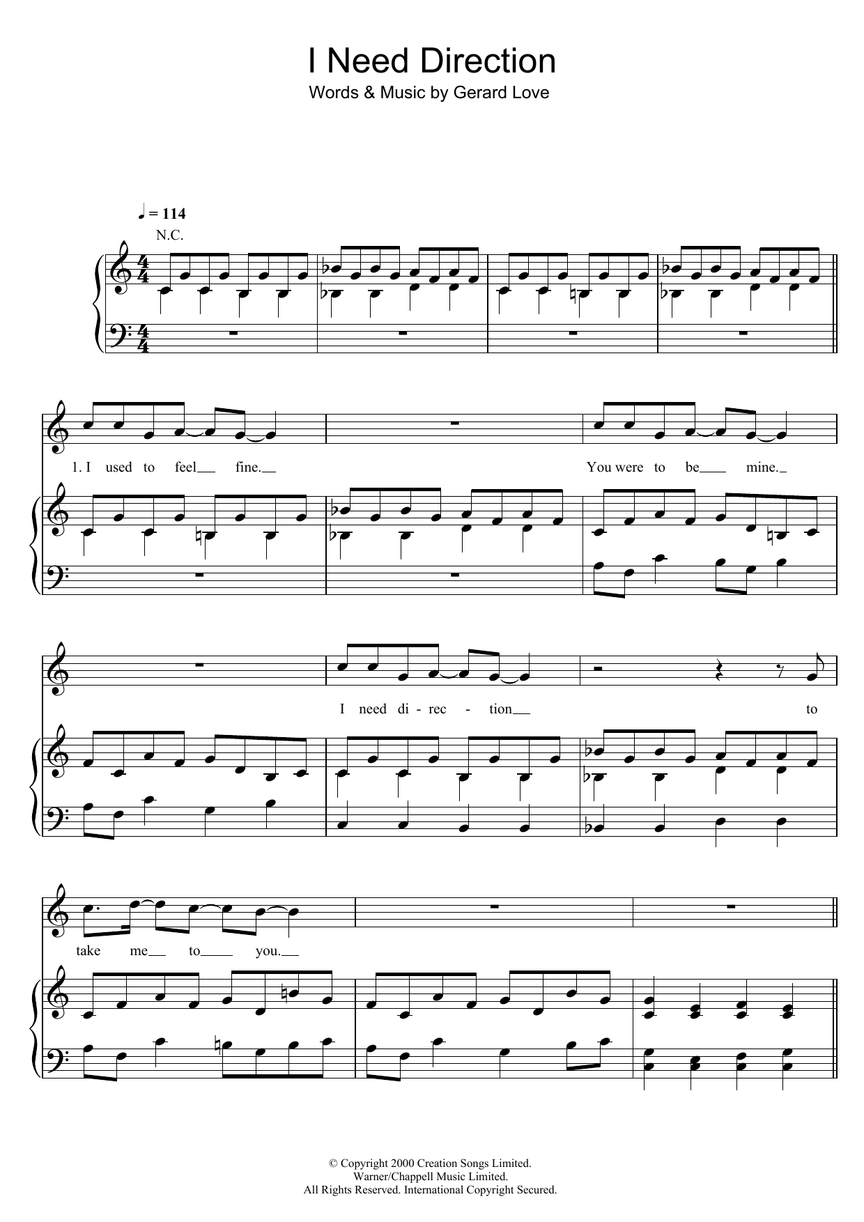 Teenage Fanclub I Need Direction sheet music notes and chords arranged for Piano, Vocal & Guitar Chords