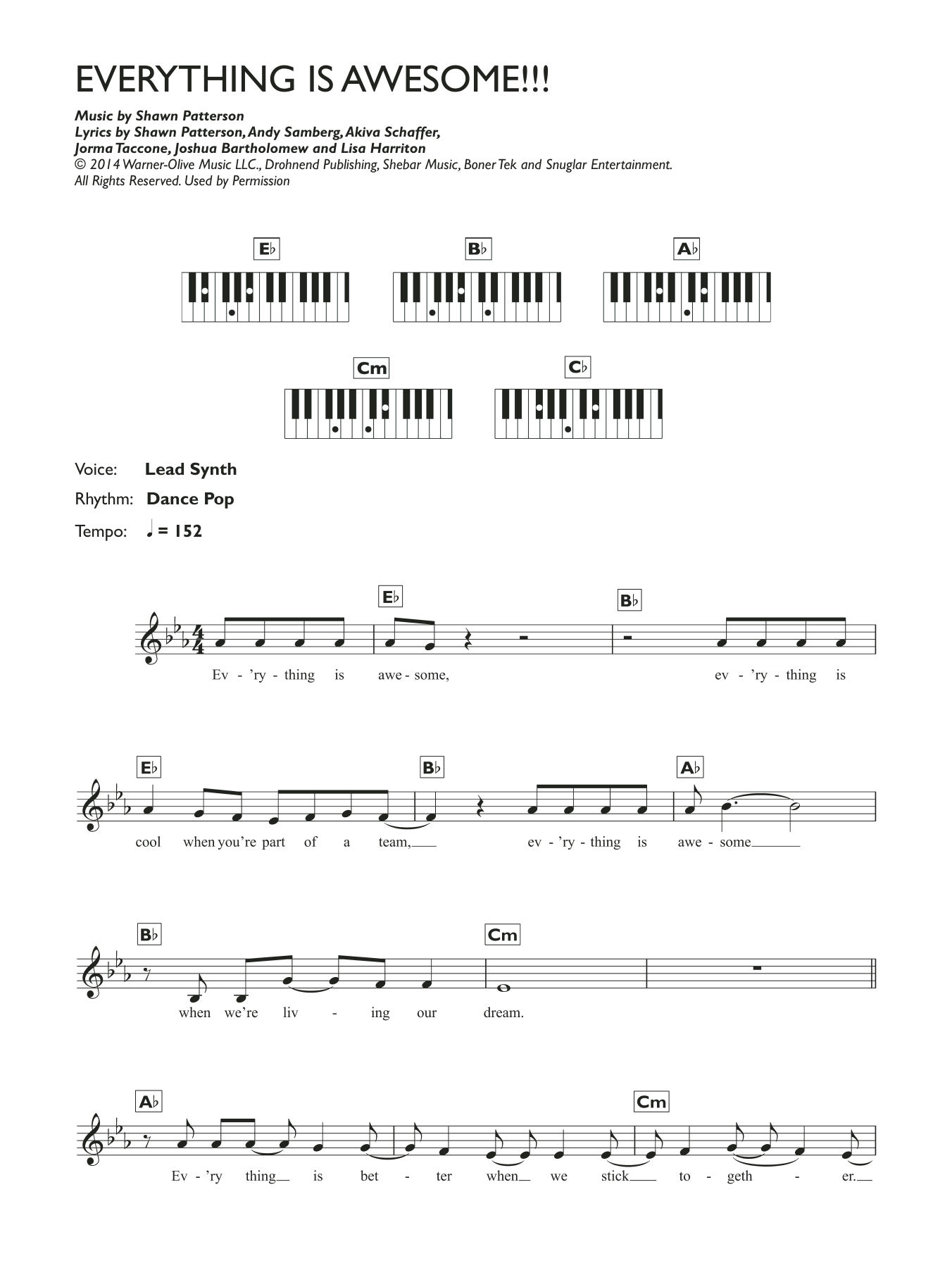 Tegan and Sara Everything Is Awesome (featuring The Lonely Island) (From The Lego Movie) sheet music notes and chords arranged for Piano Chords/Lyrics