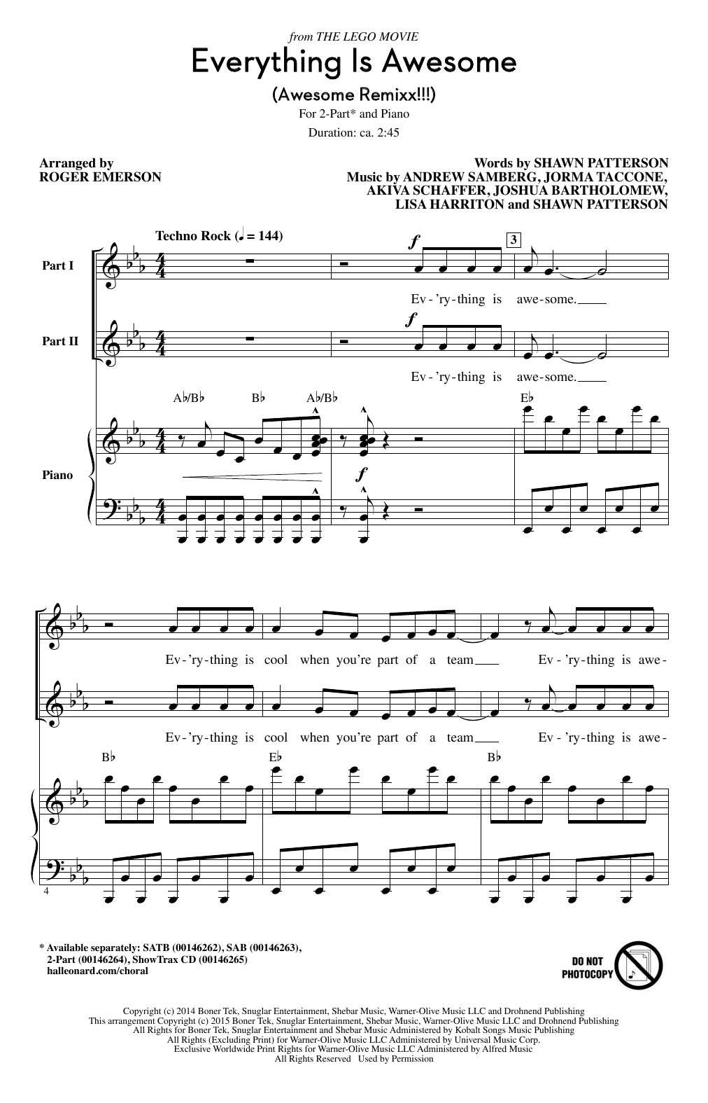 Tegan and Sara Everything Is Awesome (from The Lego Movie) (arr. Roger Emerson) sheet music notes and chords arranged for 2-Part Choir