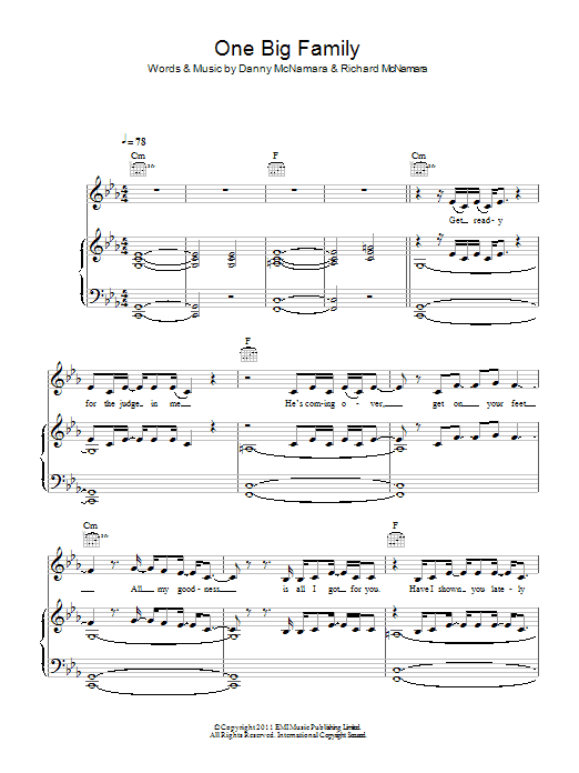 Templecloud One Big Family sheet music notes and chords arranged for Piano, Vocal & Guitar Chords