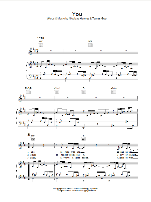 Ten Sharp You sheet music notes and chords arranged for Piano, Vocal & Guitar Chords