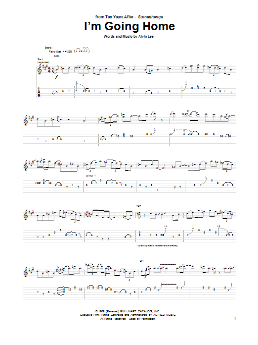 Ten Years After I'm Going Home sheet music notes and chords arranged for Guitar Tab