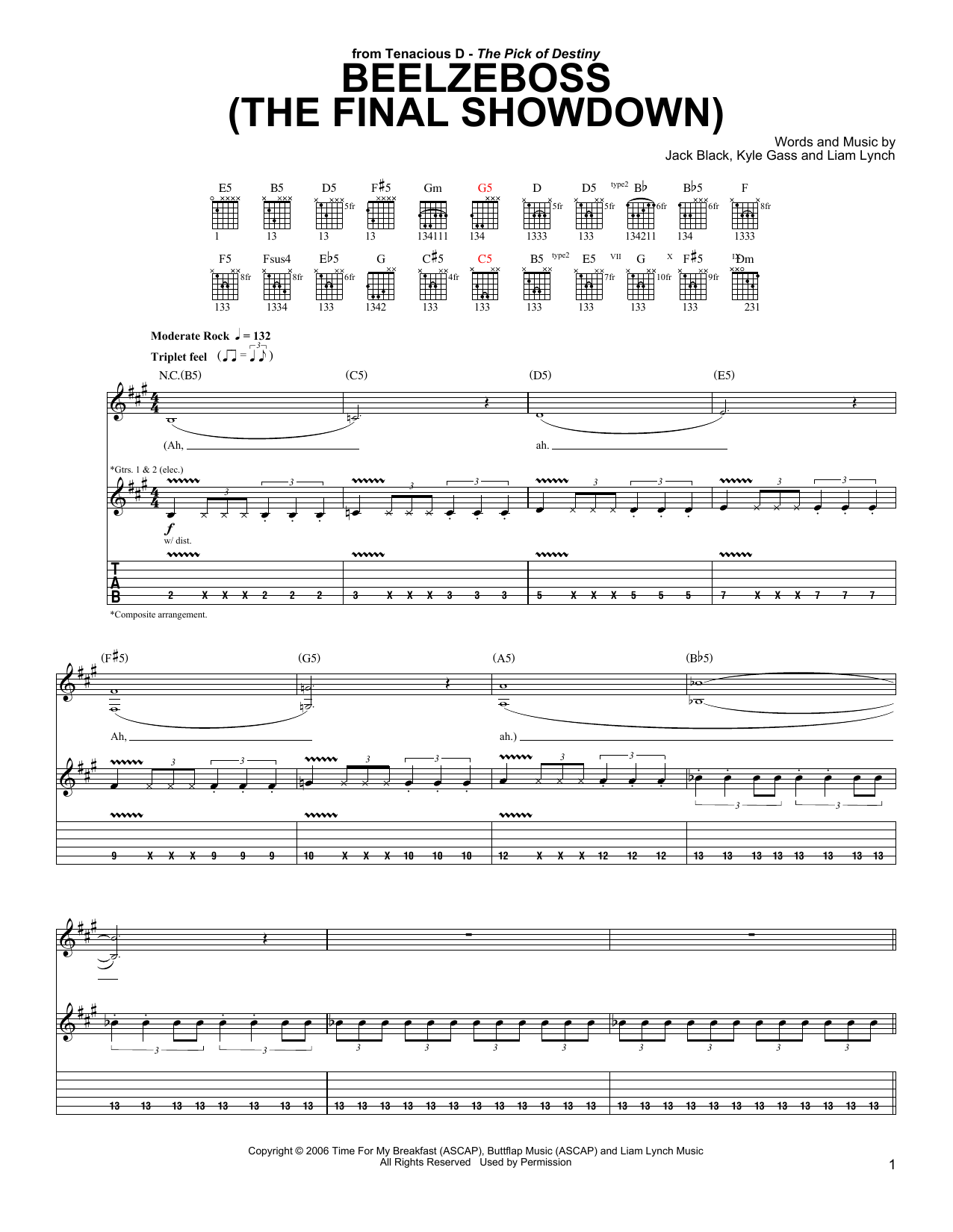 Tenacious D Beelzeboss (The Final Showdown) sheet music notes and chords arranged for Guitar Tab