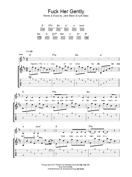 Tenacious D Fuck Her Gently sheet music notes and chords arranged for Guitar Chords/Lyrics