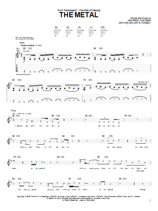 Tenacious D The Metal sheet music notes and chords arranged for Guitar Tab