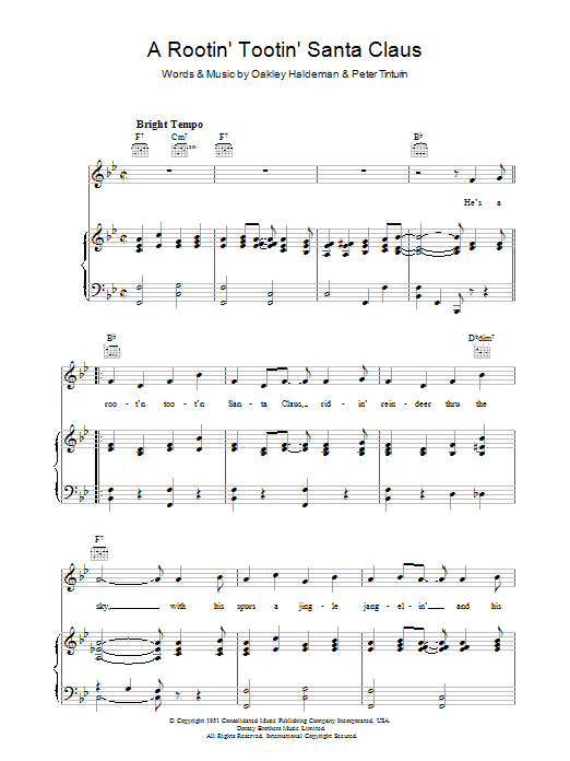 Tennessee Ernie Ford A Rootin' Tootin' Santa Claus sheet music notes and chords arranged for Piano, Vocal & Guitar Chords