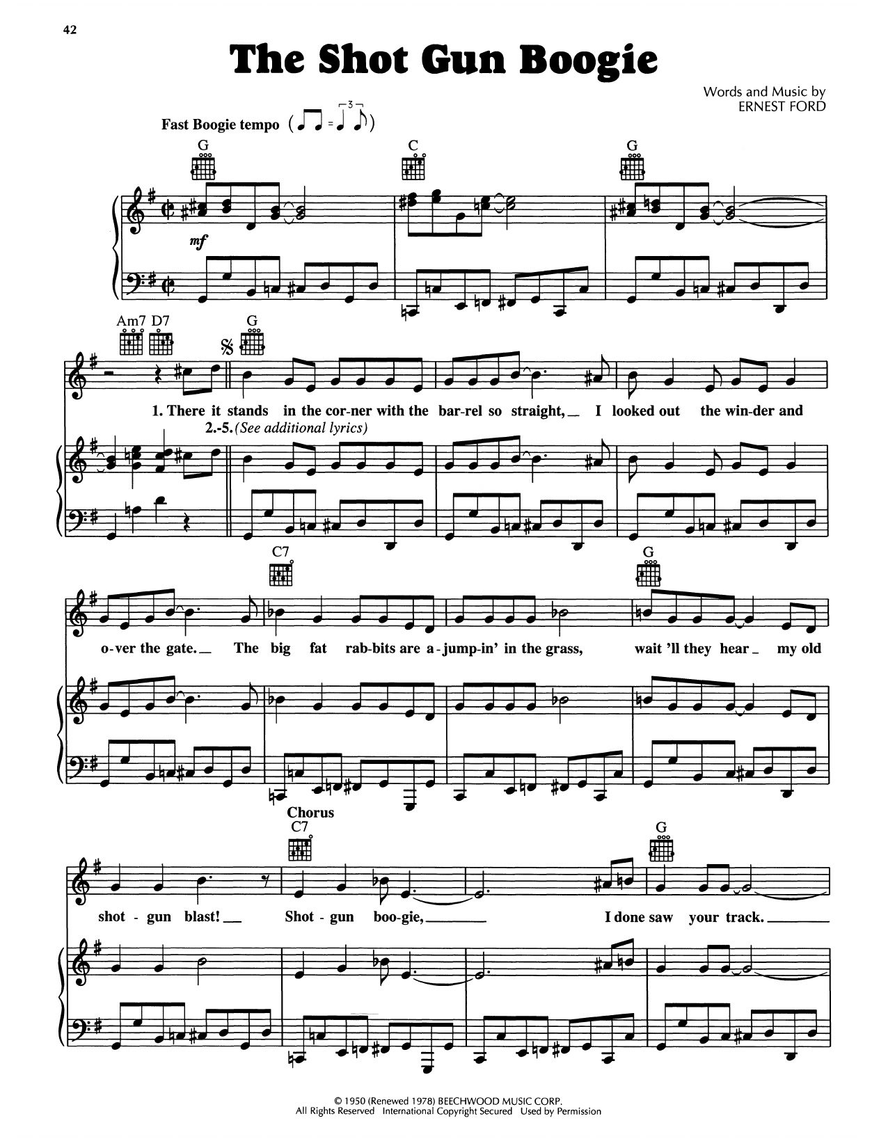 Tennessee Ernie Ford Shot Gun Boogie sheet music notes and chords arranged for Piano, Vocal & Guitar Chords (Right-Hand Melody)