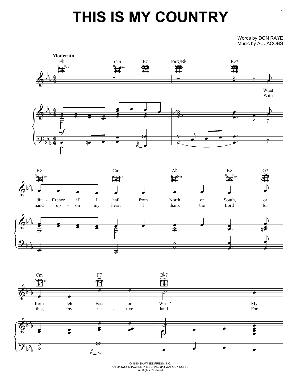 Tennessee Ernie Ford This Is My Country sheet music notes and chords arranged for 5-Finger Piano