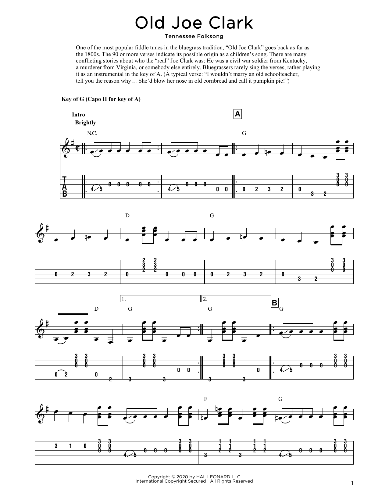 Tennessee Folksong Old Joe Clark (arr. Fred Sokolow) sheet music notes and chords arranged for Solo Guitar