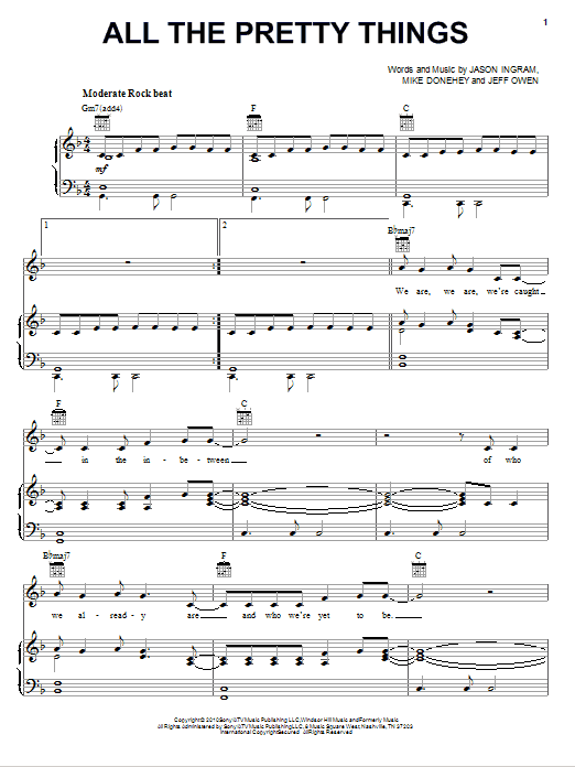 Tenth Avenue North All The Pretty Things sheet music notes and chords arranged for Piano, Vocal & Guitar Chords (Right-Hand Melody)